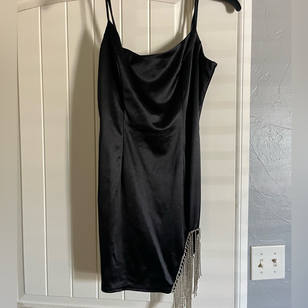 black dress with rhinestone detail on the side, size medium